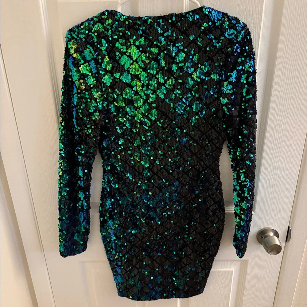 Sequin Mini Dress in Green and Blue - Picture 2 of 2